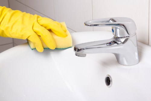 Cleaning professional wearing PPE during carpet cleaning work